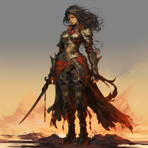 Illustration of a strong female warrior on her redemption journey