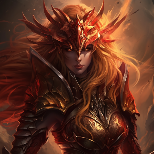 Mighty female warrior with dragon-like features