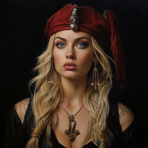 Beautiful blonde pirate with bandana and earrings