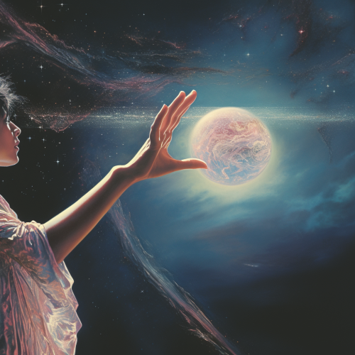 Hand reaching down to touch Earth Hand reaching down to touch Earth