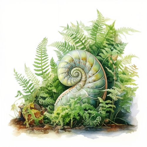 Ferns growing out of snail shell