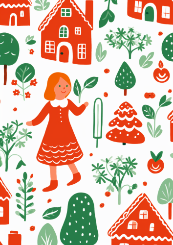 Illustration of festive Christmas ginger cookie scene