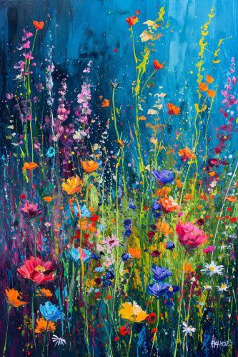 Colorful field of wildflowers painting Colorful field of wildflowers painting
