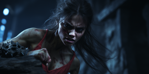 Fierce barbarian and vampire fighting over Pandora's Box.