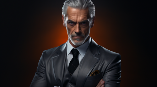 Fierce businessman in grey background