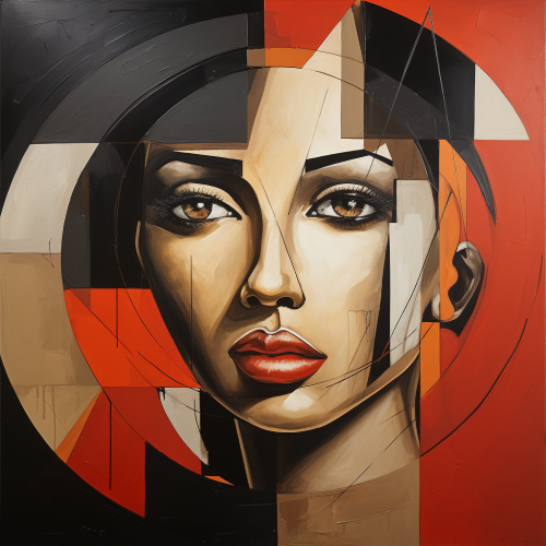 Fijian woman looking over face in modern cubism style
