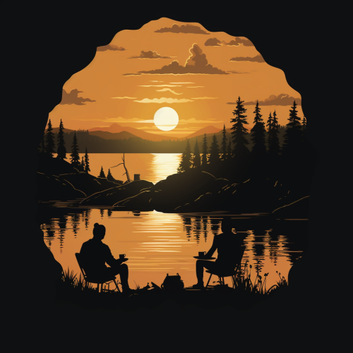 Silhouette men by campfire sipping coffee from guksis