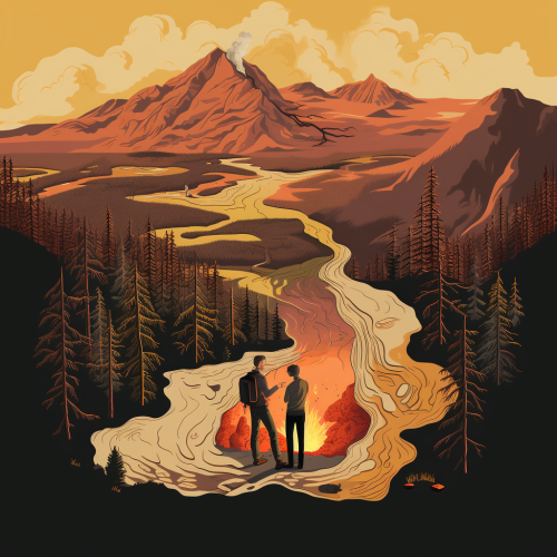 Topographical Map with Campfire Scene
