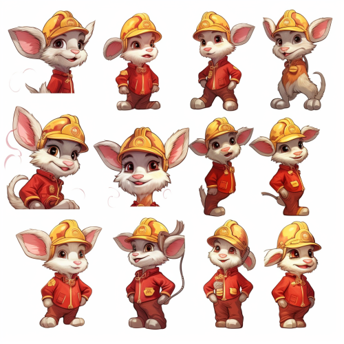 Adorable fireman goat character in Geronimo Stilton style