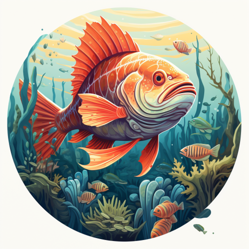 Illustration of a fish sitting and fishing