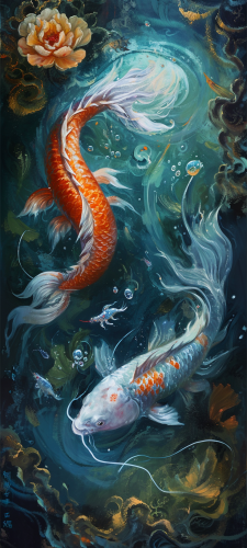 Fish Swimming Chinese Dragon in Pond