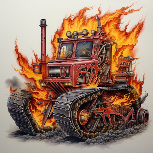 Flaming Killdozer Tattoo Design Image