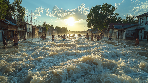 People in Raging Floodwaters