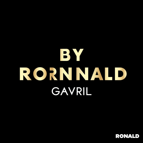 Logo text by Ronald Gavril in matte gold