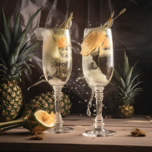 Champagne glasses with floating pineapple