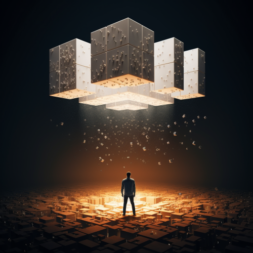 Man surrounded by reflective cube illusion