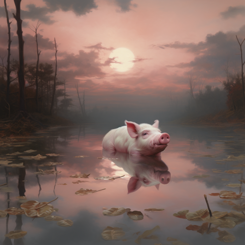 Painting of a Pig in a Lake