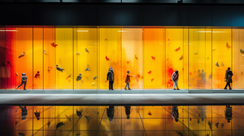 Vibrant stage backdrops with glass walls