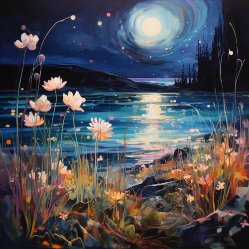 Floral Seaside Landscape at Night Floral Seaside Landscape at Night