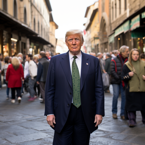 Trump with an Otherworldly Hairstyle at Florence Market
