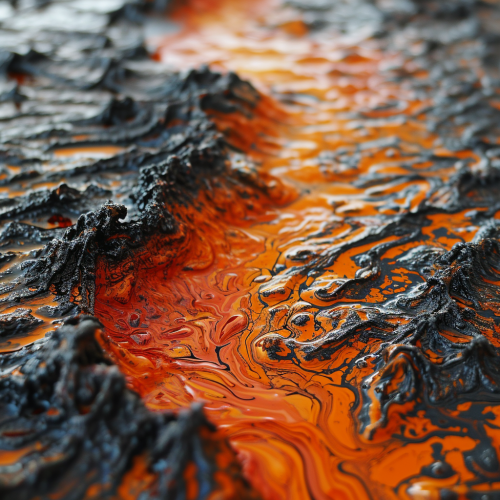 Viscous aqua fluid emulsion on molten lava terrain
