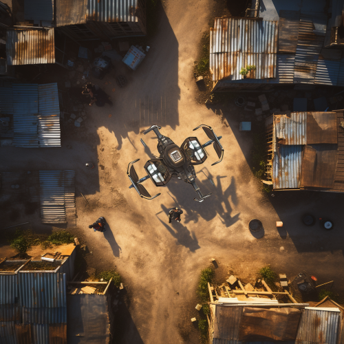 Aerial view of a flying drone