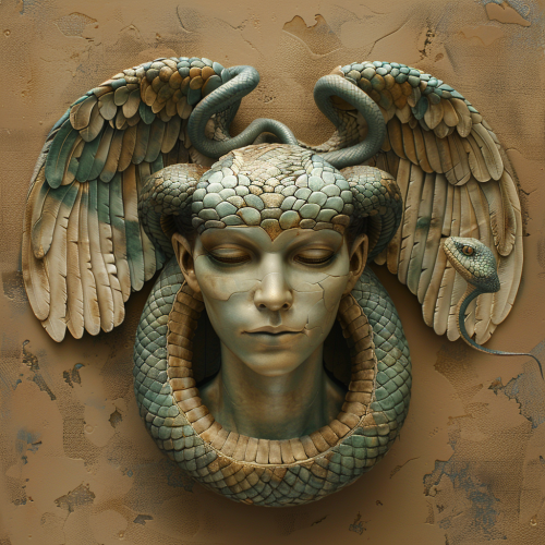 Flying snake with wings and human face