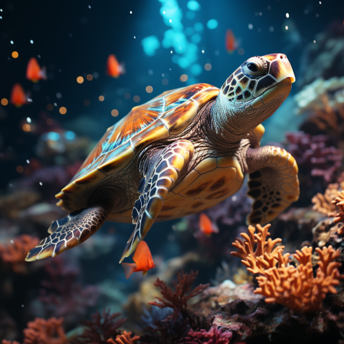 Pastel painting of flying turtles