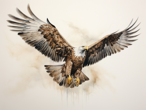 Minimalist watercolor painting of a flying eagle