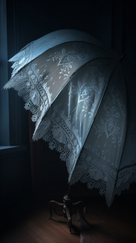 Vintage Folded Blue Umbrella with Lace