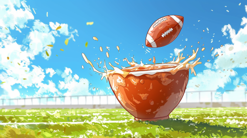 Cartoon football flying out of soup bowl Cartoon football flying out of soup bowl