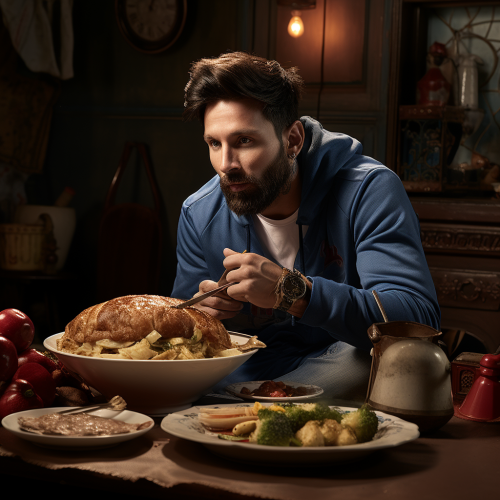 Messi enjoying Vada Pav with trophies
