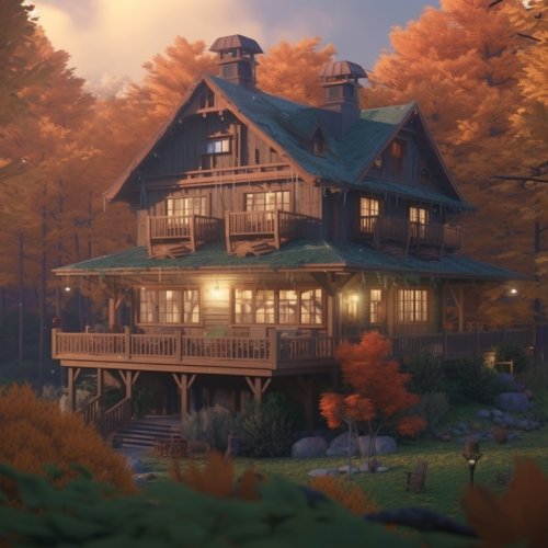 Beautiful house in autumn forest