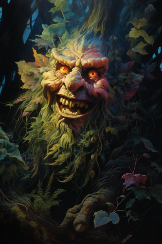 Mysterious forest with a huge troll