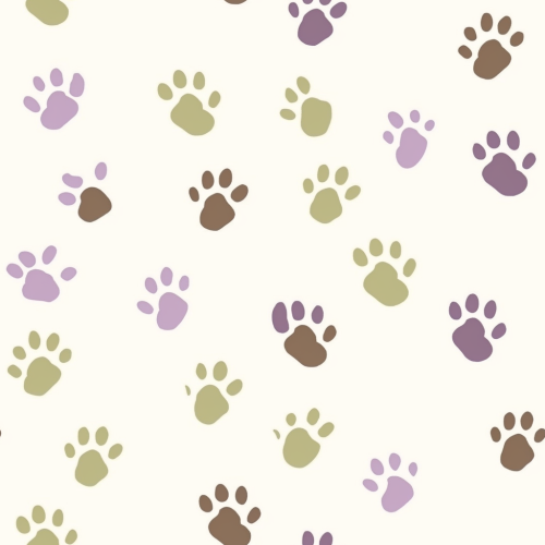 Colorful dog paw prints on beige background