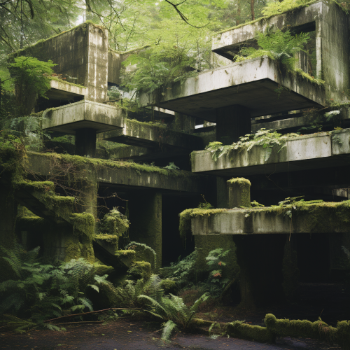 Overgrown forest concrete structure