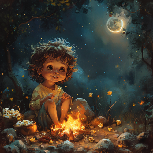 Cute Stone Kid Bonfire Popcorn