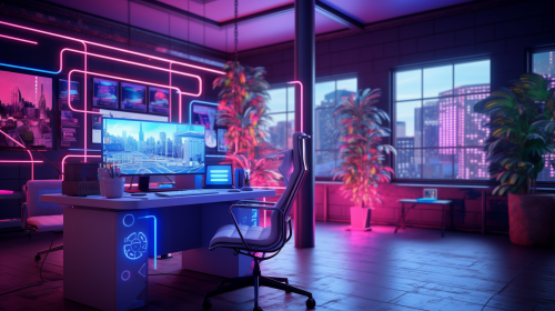 Colorful forex office with neon decor Colorful forex office with neon decor