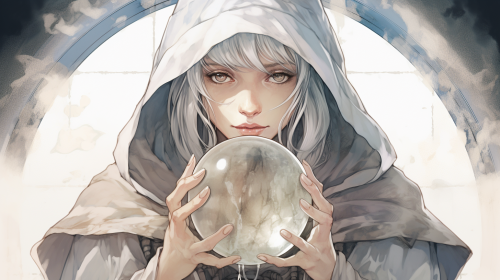 Close-up of fortune teller gazing into crystal ball