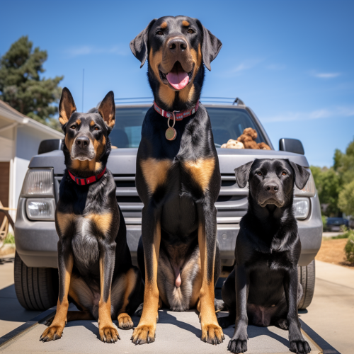 Four adult male dogs standing in front