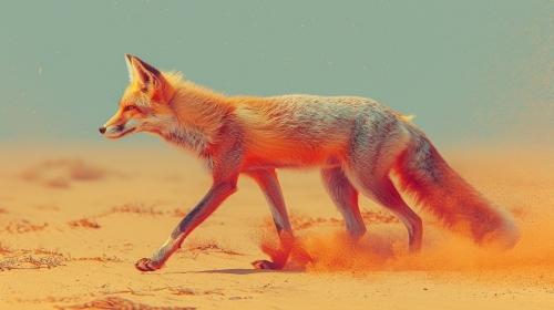 Fox in desert speed photography future art technology