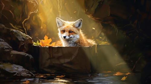 Cute Fox in a Cardboard Box