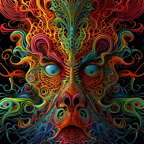 Psychedelic unreal creature in colorful fractal artwork