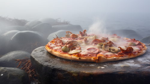 Scrumptious pizza capriciosa on stone