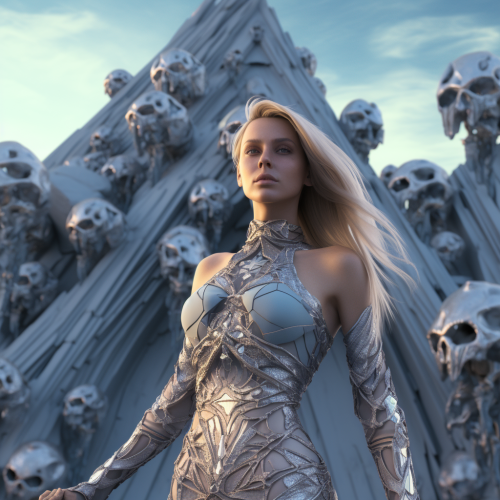 Freyja standing on icy mountain surrounded by skulls Freyja standing on icy mountain surrounded by skulls