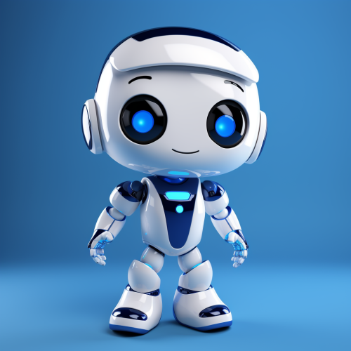Friendly AI chatbot in white, black, and dark blue colors