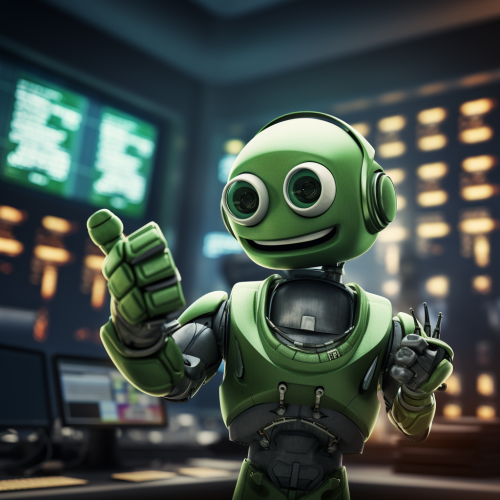 Friendly green robot trading stocks