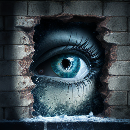 Creepy frozen eyes on the wall