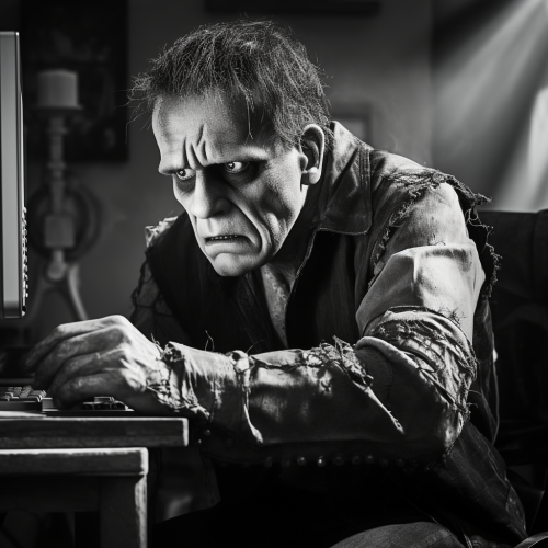 Frankenstein monster using computer Frankenstein monster using computer