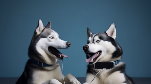 Two husky dogs frustrated with WiFi